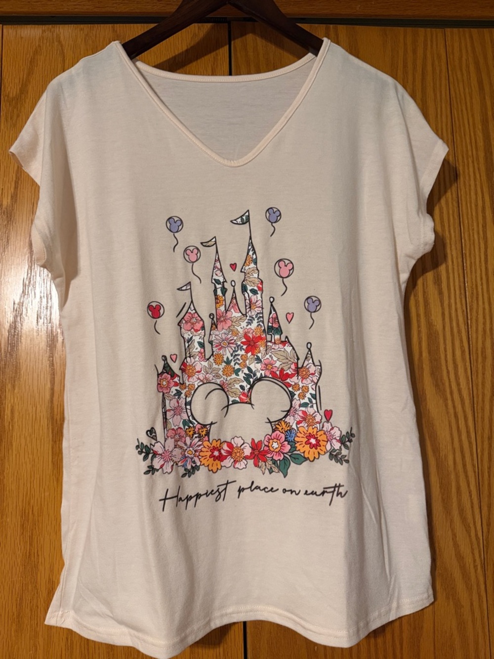 Disney look Cream Short Sleeve Graphic Tee - Mickey ears & Castle Design